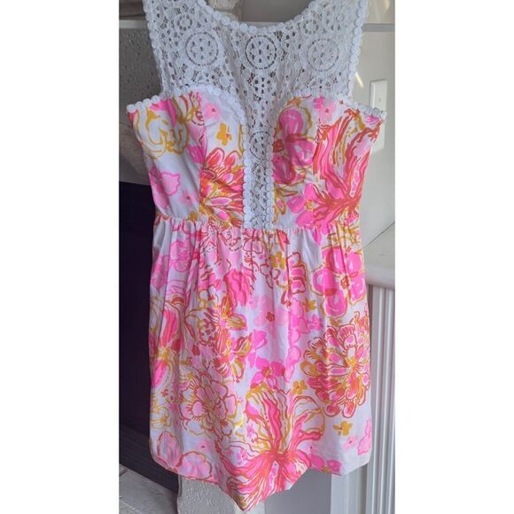 Lilly Pulitzer Reagan Dress Pink White Floral Rear Zip Sz 0 Style 20143 - Picture 4 of 15
